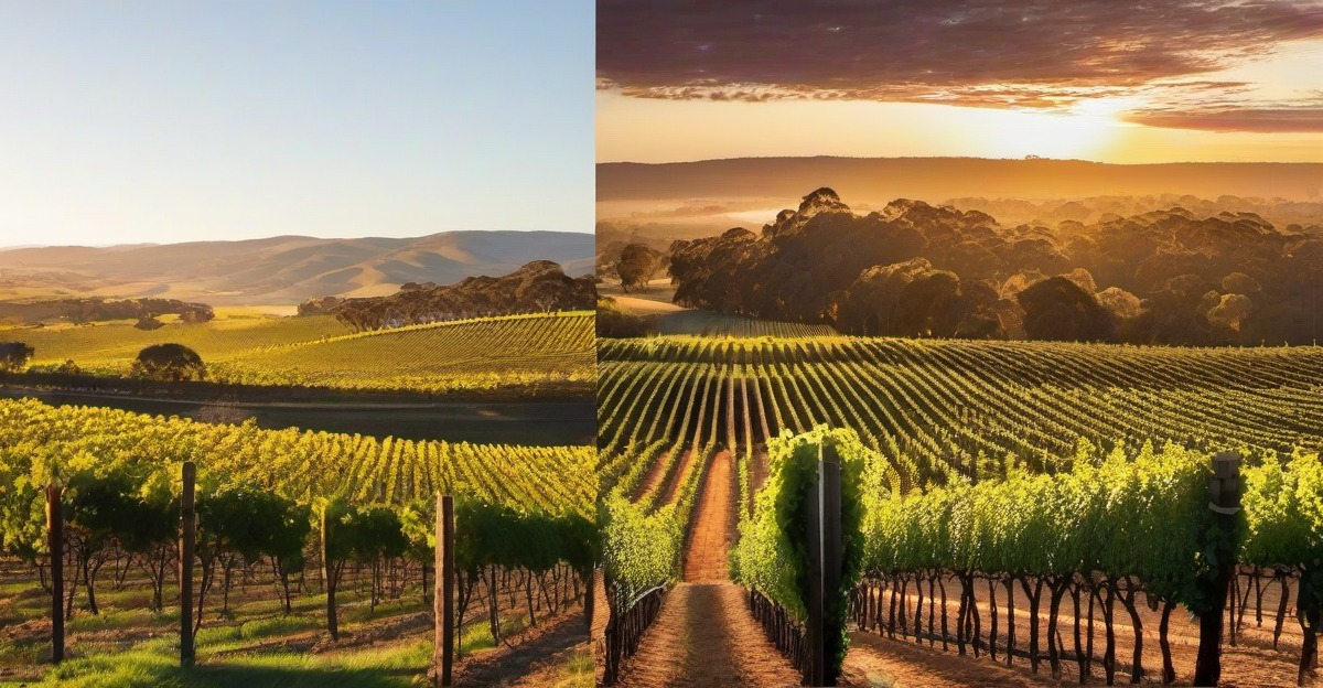 Side-by-side comparison of Barossa Valley vineyards and Hunter Valley cellar doors