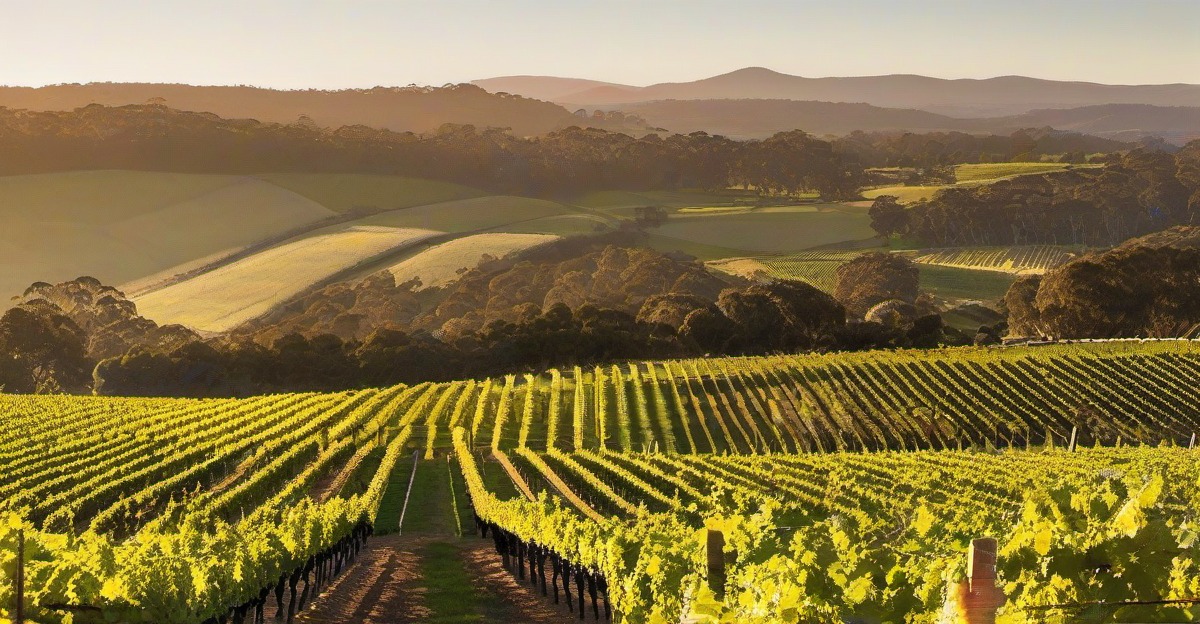 Rolling vineyard hills of the Yarra Valley at golden hour